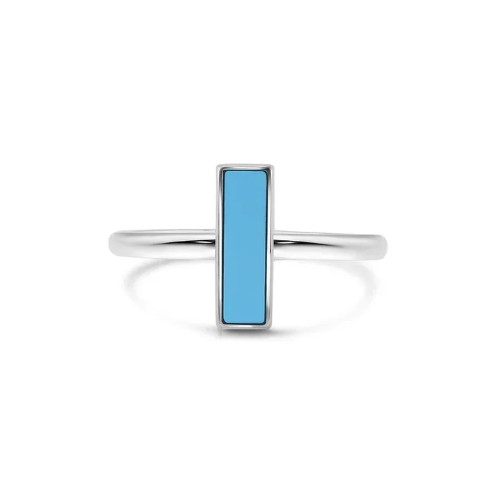 Anillo de barra con piedra turquesa en plata de ley 925 rodiada – BGR01371