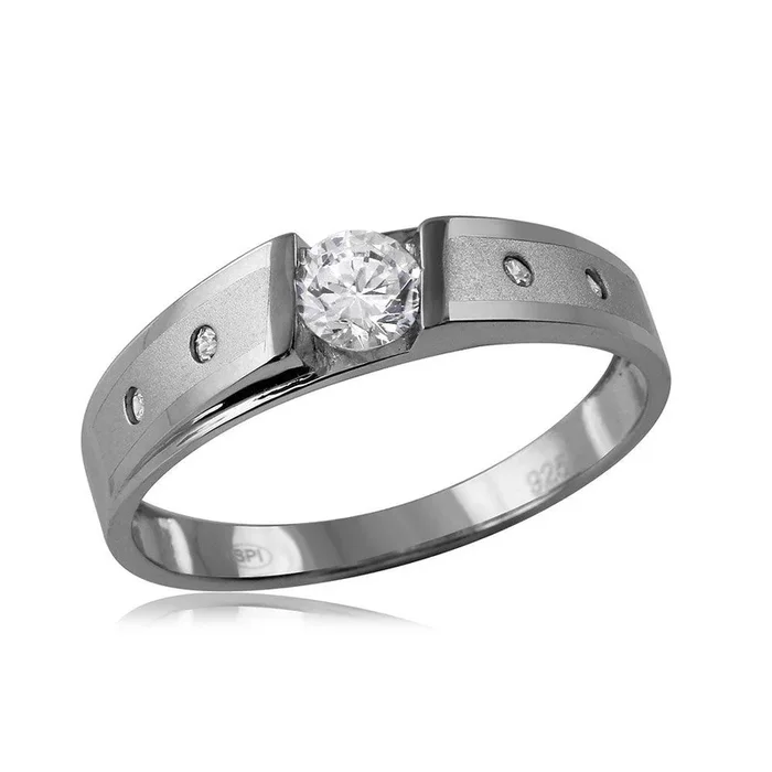 Anillo de boda para hombre a juego con circonita cúbica y acabado mate en plata 925 – GMR00115