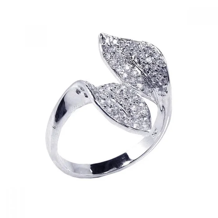 Anillo de doble hoja con circonita cúbica chapada en rodio en plata 925 – STR00356
