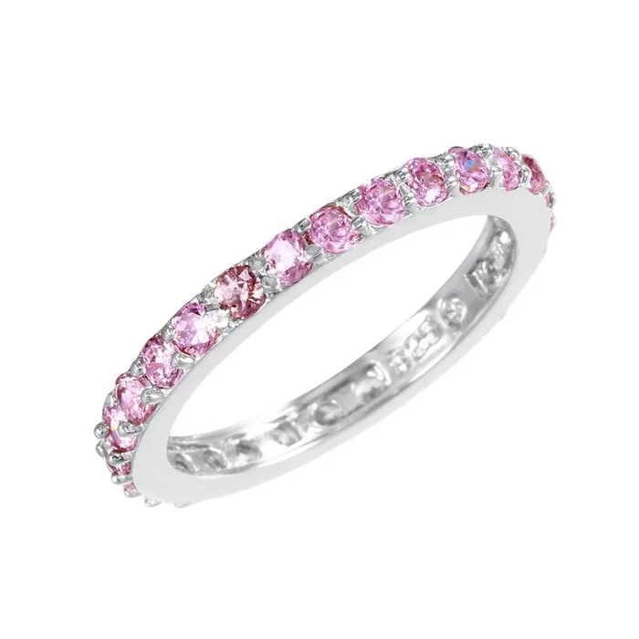 Anillo de eternidad apilable con circonita rosa chapada en rodio en plata 925 – STR00119PNK