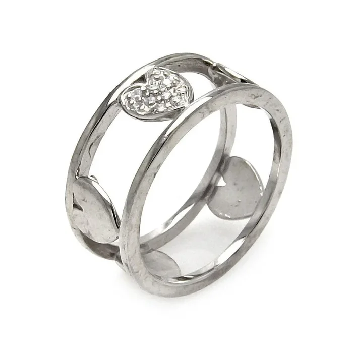 Anillo de eternidad con corazón de circonita cúbica chapada en rodio de plata 925 – STR00252