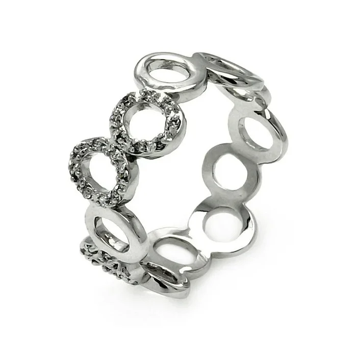 Anillo de eternidad de burbuja abierta con circonita transparente chapada en rodio de plata 925 – BGR00546