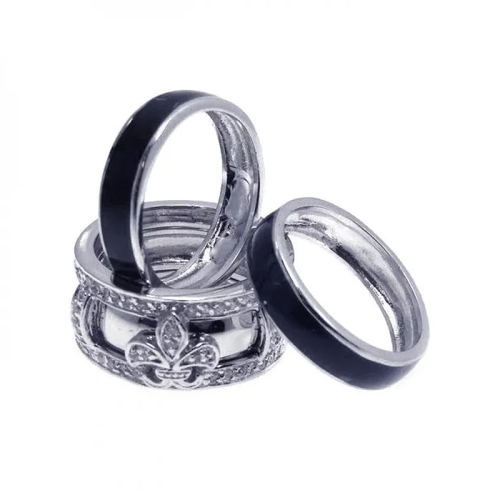 Anillo de flor de lis con circonita cúbica chapada en rodio de plata 925 – STR00547