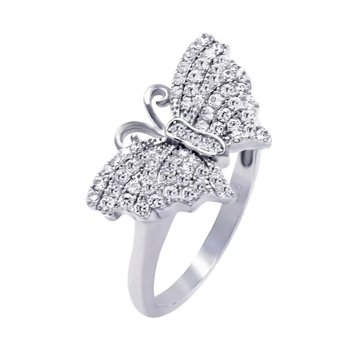 Anillo de mariposa con micro pavé CZ chapado en rodio en plata 925 – ACR00048