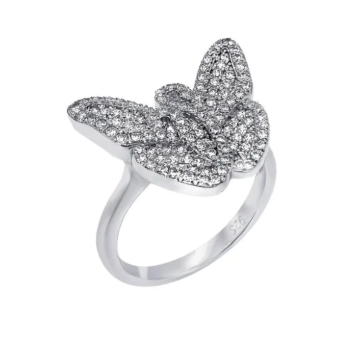 Anillo de mariposa con micro pavé CZ chapado en rodio en plata 925 – ACR00051