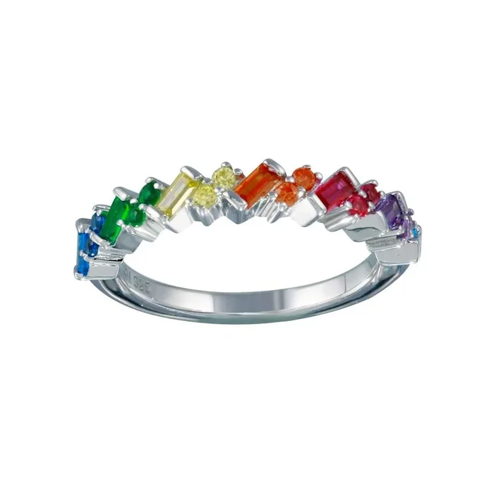 Anillo de media eternidad con circonitas multicolores en plata de ley 925 rodiada – STR01116