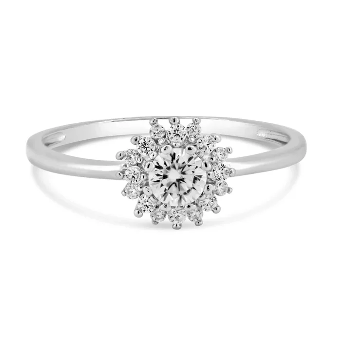 Anillo de moissanita con flor de plata de ley 925 rodiada – MGMR00004