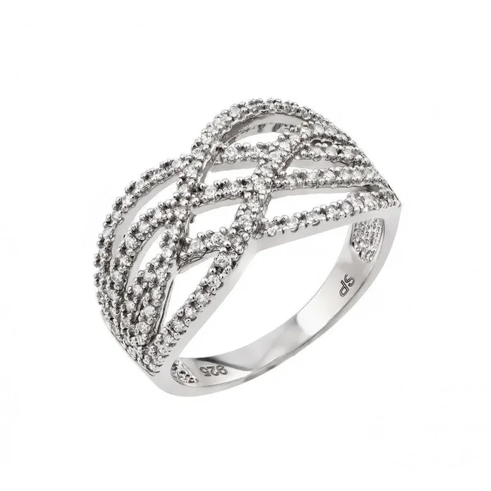 Anillo de nudo entrelazado de circonita transparente con micropavé chapado en rodio de plata 925 – GMR00006