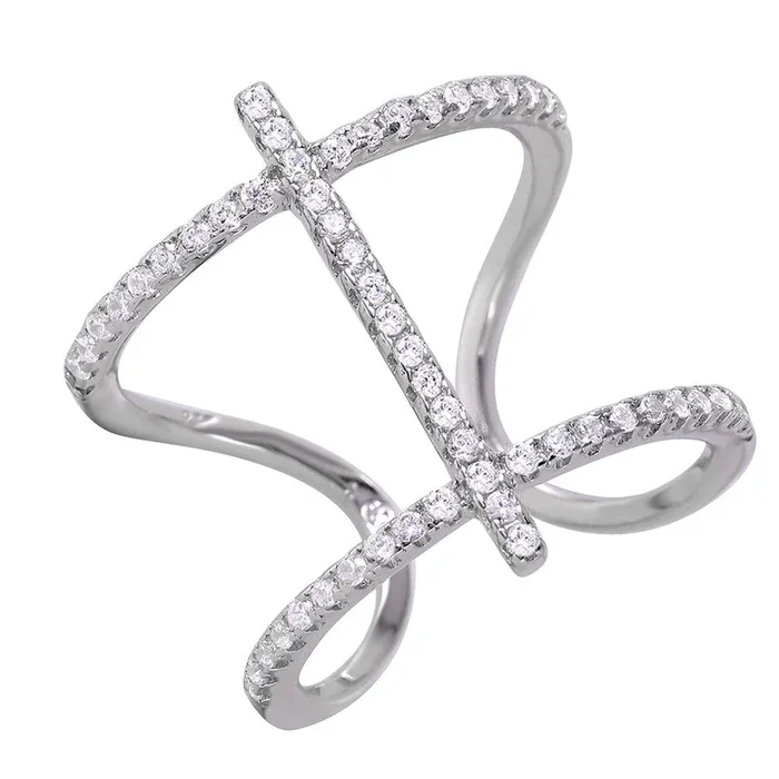 Anillo de palo perpendicular y paraboloide hiperbólico Pringle abierto chapado en rodio de plata 925 – BGR00967