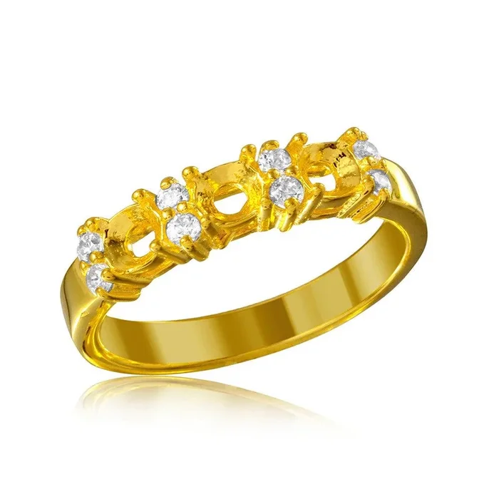 Anillo de plata 925 chapado en oro con 3 piedras de montaje y circonita cúbica – BGR01210GP