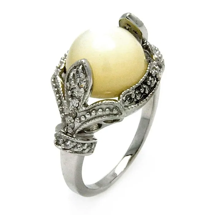 Anillo de plata 925 chapado en rodio con centro de piedra blanca y circonita transparente – BGR00439