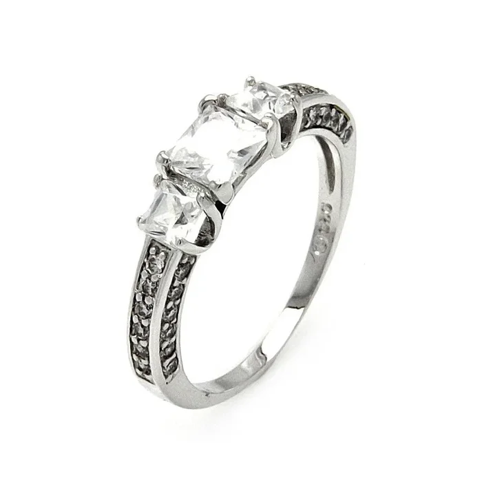 Anillo de plata 925 chapado en rodio con circonita cuadrada transparente para novia, pasado, presente, futuro – BGR00472