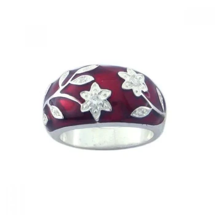 Anillo de plata 925 con circonita cúbica y esmalte rojo chapado en rodio – STR00545