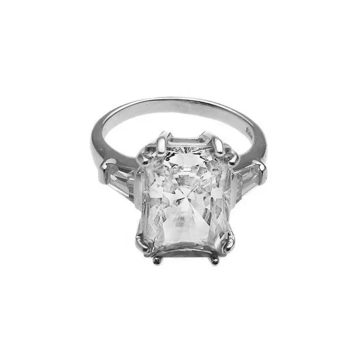 Anillo de plata 925 con circonita transparente rectangular bañada en rodio – STR00453CLR