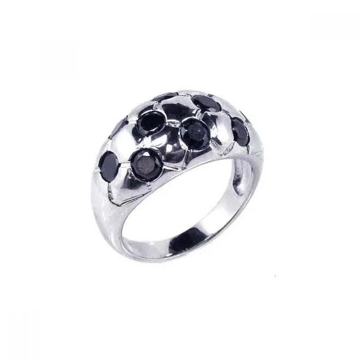 Anillo de plata 925 rodiada con circonita negra y cúpula – STR00449