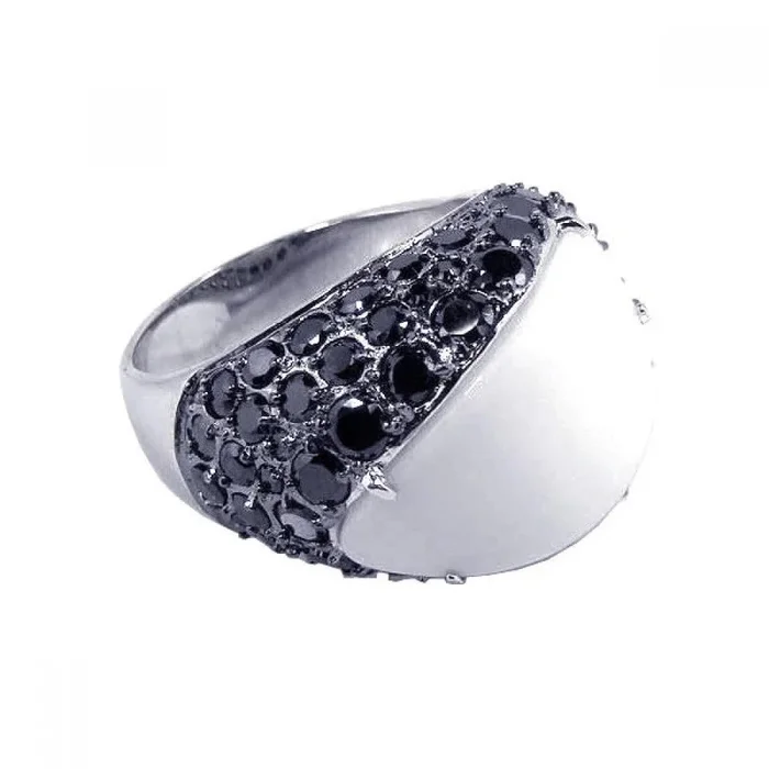 Anillo de plata 925 rodiada con circonita negra y piedra blanca – BGR00075