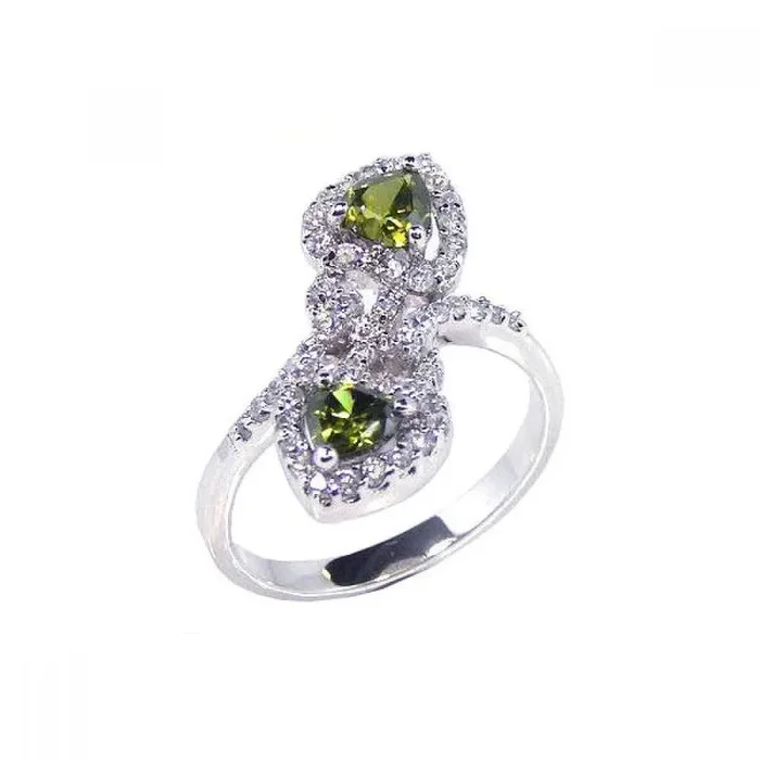 Anillo de plata 925 rodiada con circonitas verdes y transparentes (BGR00053)