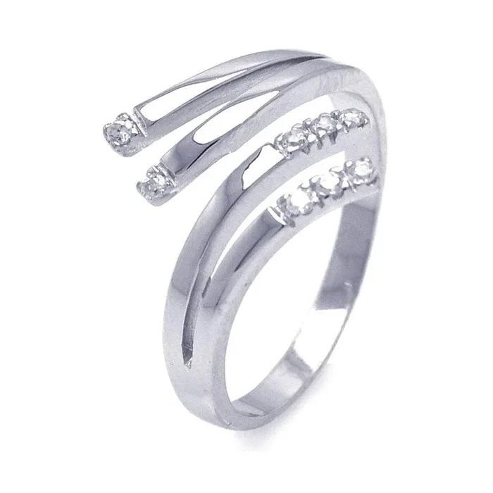 Anillo de plata 925 rodiada con circonitas y extremos acampanados – STR00667