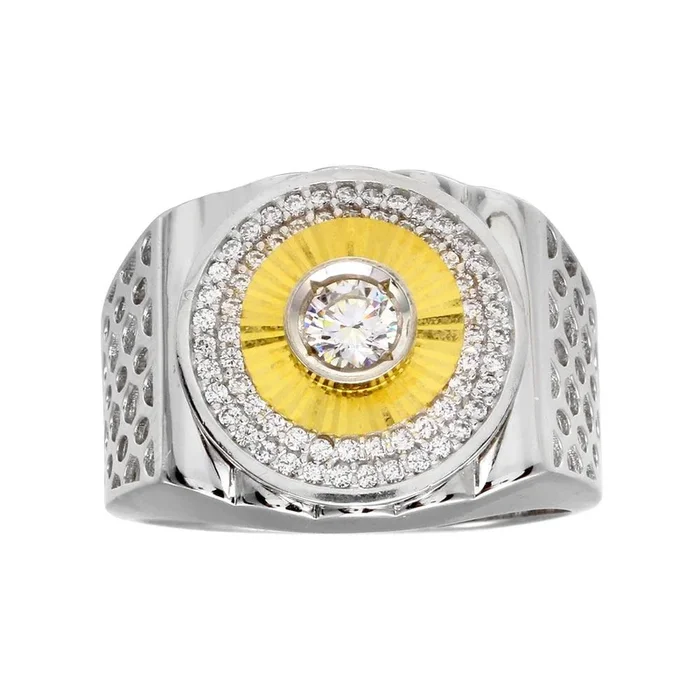Anillo de plata de ley 925 bicolor con circonitas cúbicas para hombre – GMR00276RG