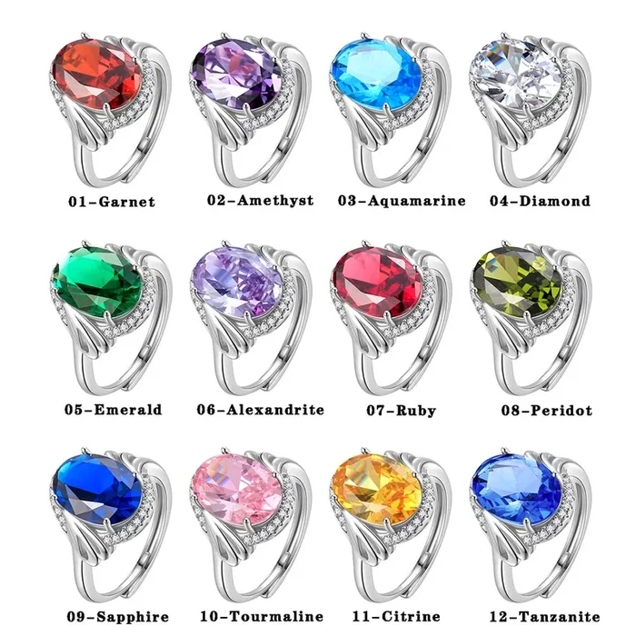 Anillo de plata de ley 925 ovalado de 8 quilates con piedra natal para mujer, banda ajustable, regalos de joyería para madre abuela