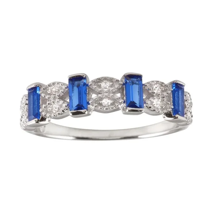 Anillo de plata de ley 925 rodiada con barra azul y circonitas – BGR01223BLU