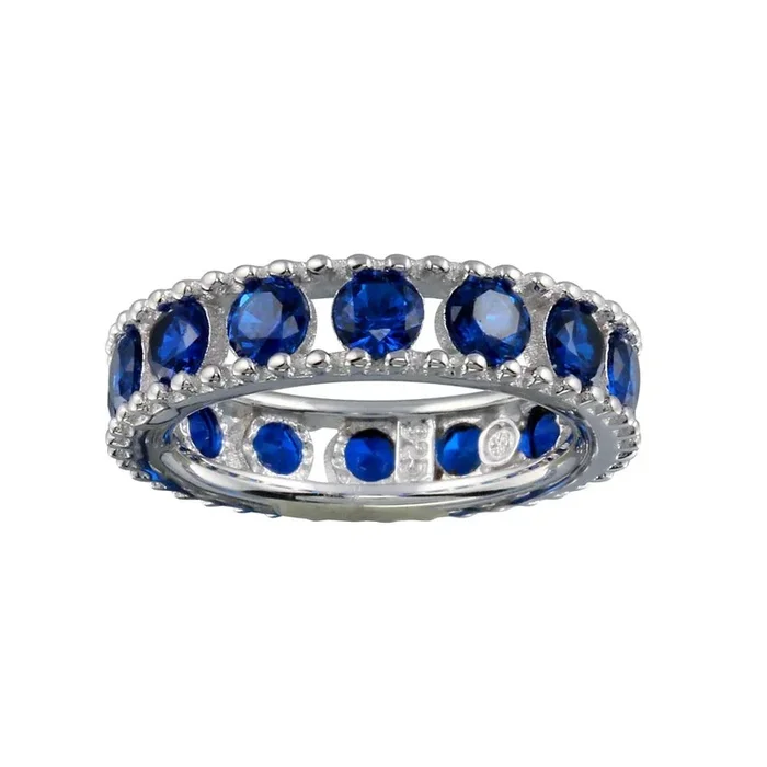 Anillo de plata de ley 925 rodiada con circonita azul redonda – BGR01293BLU
