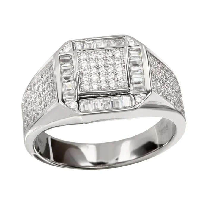 Anillo de plata de ley 925 rodiada con circonita cuadrada para hombre – GMR00219