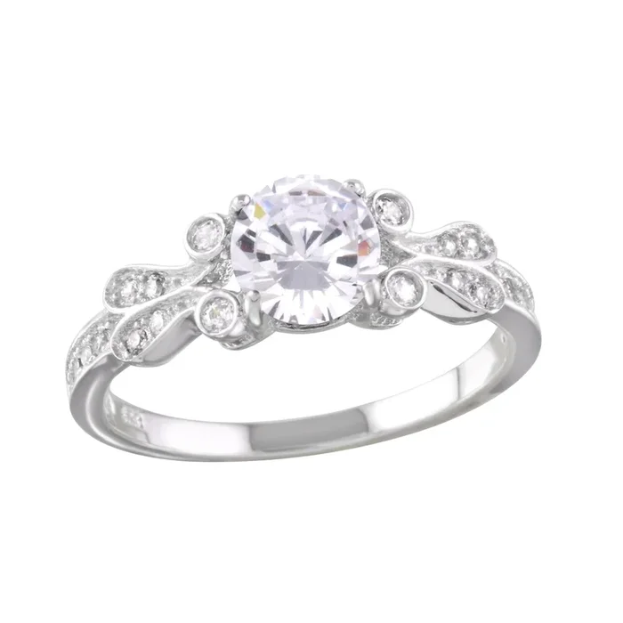 Anillo de plata de ley 925 rodiada con circonita cúbica transparente – BGR01165CLR