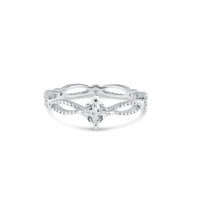 Anillo de plata de ley 925 rodiada con circonita cúbica transparente y corte marquesa – BGR01362CLR