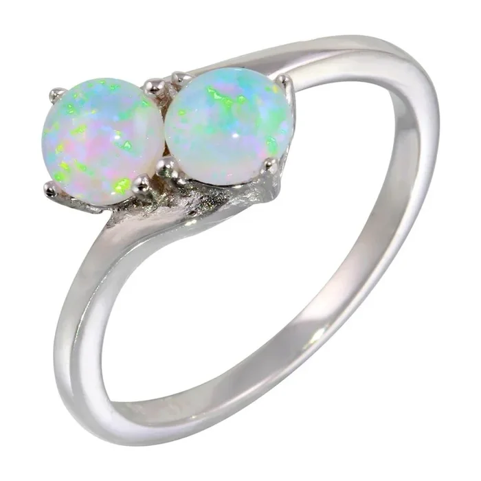 Anillo de plata de ley 925 rodiada con dos circonitas ópalo – STR01076