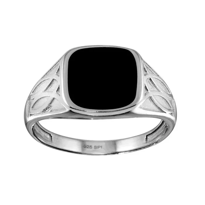 Anillo de plata de ley 925 rodiada con esmalte negro y diseño celta – SOR00003
