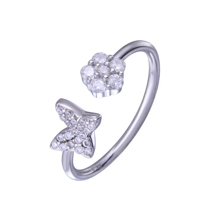 Anillo de plata de ley 925 rodiada con flor de mariposa y circonita transparente – STR01147