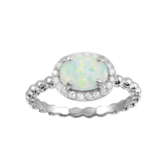 Anillo de plata de ley 925 rodiada con halo ovalado de ópalo y circonitas cúbicas – BGR01272