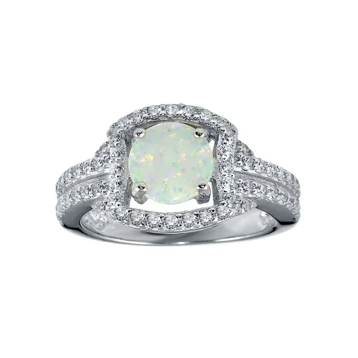 Anillo de plata de ley 925 rodiada con ópalo cuadrado – BGR01292