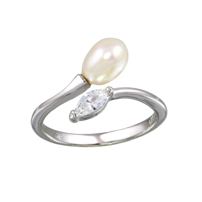Anillo de plata de ley 925 rodiada con perla y circonita – BGR01129