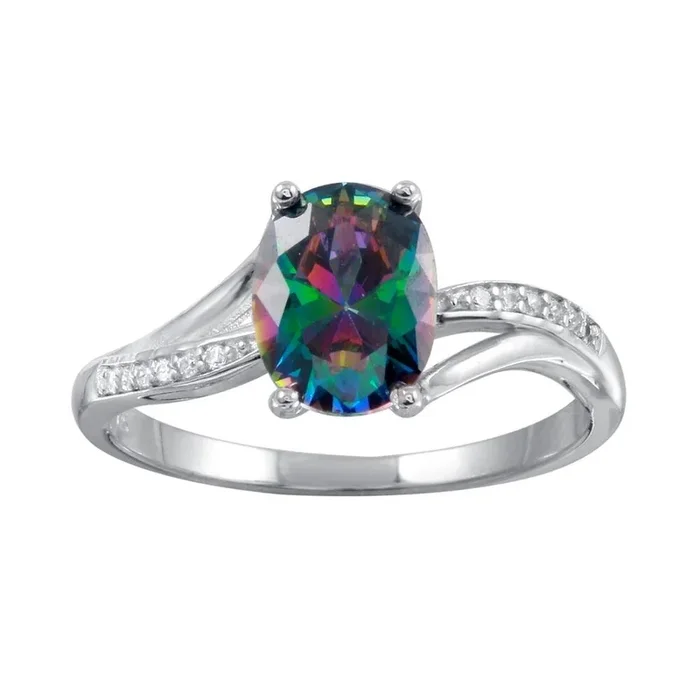 Anillo de plata de ley 925 rodiada con topacio místico ovalado y circonita cúbica – BGR01266