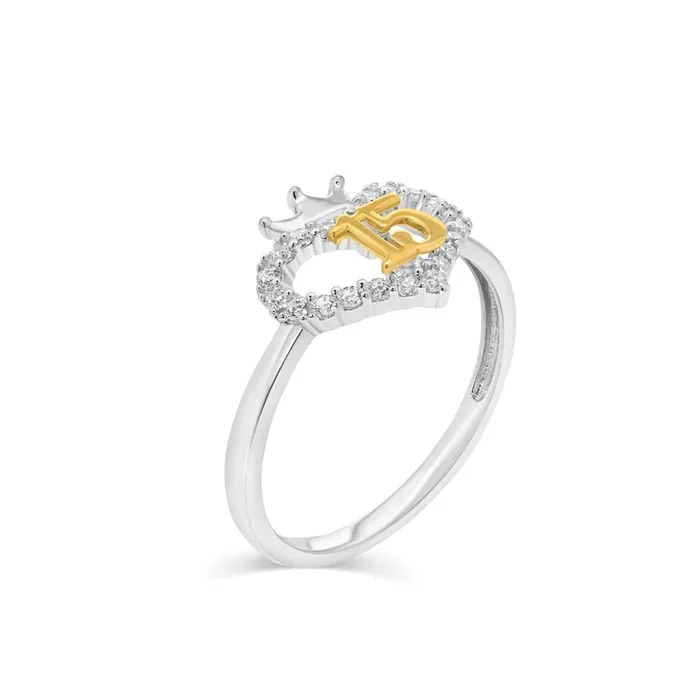 Anillo de Quinceañera con Corona de Corazón y Plata de Ley 925 con Baño Bicolor – GMR00427RG