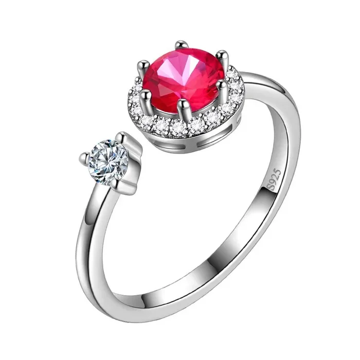 Anillo de rubí redondo con piedra natal de julio, joyería para mujeres y niñas, regalo de cumpleaños