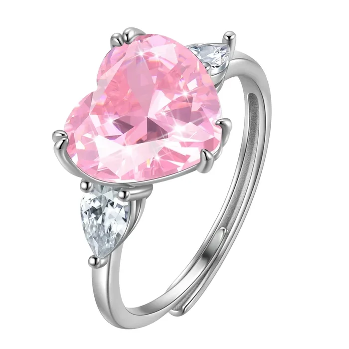 Anillo de turmalina rosa con forma de corazón de 6 quilates para mujer, plata de ley 925, piedra natal de octubre, joyería para madre, boda, cumpleaños, San Valentín.