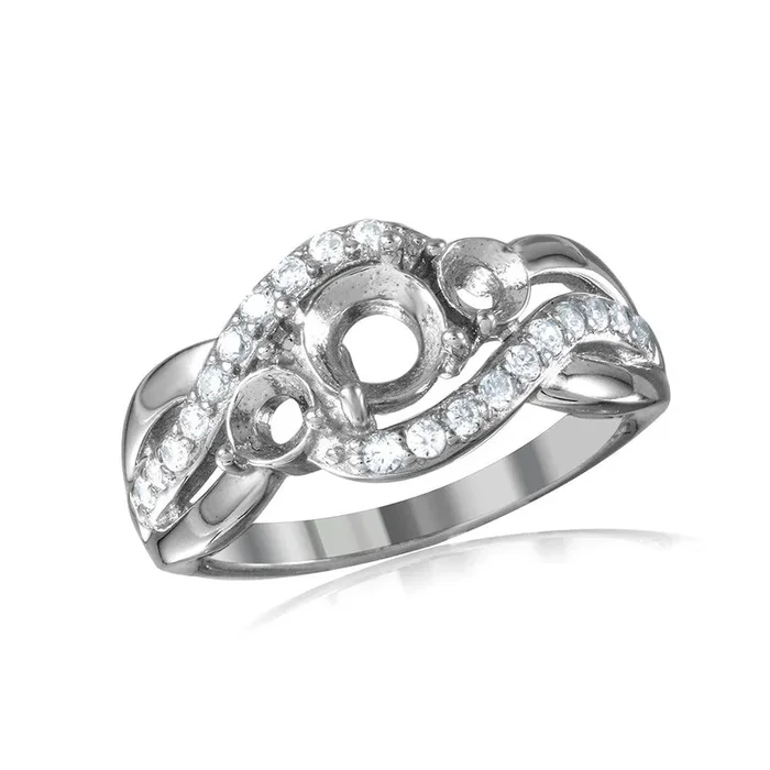 Anillo de vástago cónico con 3 piedras de montaje chapadas en rodio de plata 925 – BGR00813