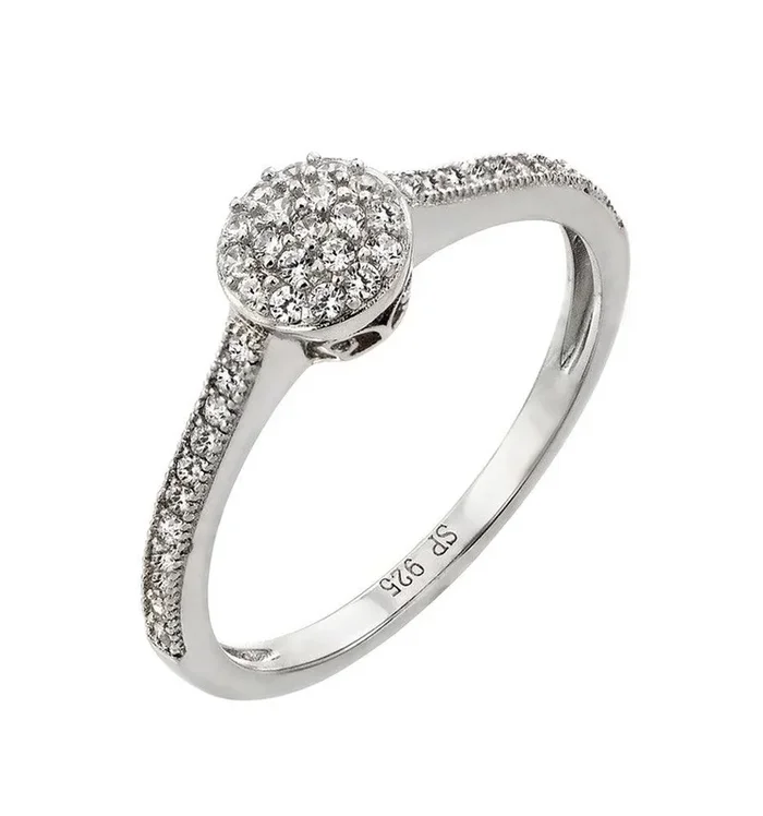 Anillo doble graduado con circonita transparente redonda chapada en rodio de plata 925 – STR00918