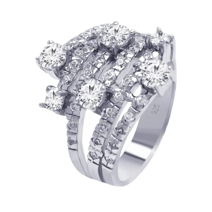 Anillo envolvente de circonita transparente de varios tamaños chapado en rodio de plata 925 – AAR0058