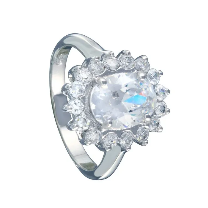 Anillo nupcial de flor de circonita transparente chapado en rodio de plata 925 – BGR00046