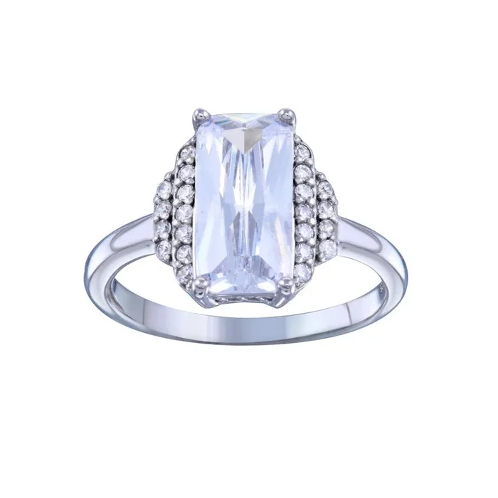 Anillo nupcial de plata de ley 925 rodiada con circonitas cúbicas rectangulares en capas – STR01139