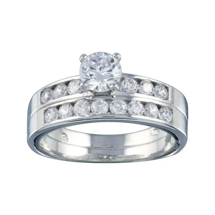 Anillo nupcial de plata de ley 925 rodiada con circonitas cúbicas transparentes – BGR00088