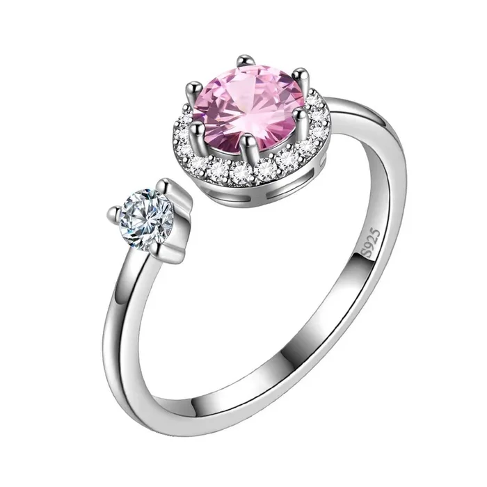 Anillo redondo de turmalina con piedra natal de octubre, joyería para mujeres y niñas, regalo de cumpleaños, plata de ley