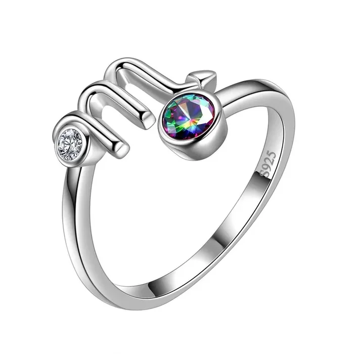 Anillos del zodiaco Escorpio, joyería para mujeres y niñas, regalo de cumpleaños, topacio místico, plata 925