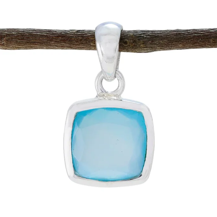 Aqua Chalcedony Dainty French Silver Solitaire Marie Contemporary Blue Pendant Jewelry