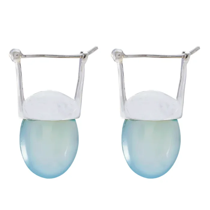 Aqua Chalcedony Middle Eastern Pauline Solitaire Stud Green Sterling Silver Earring