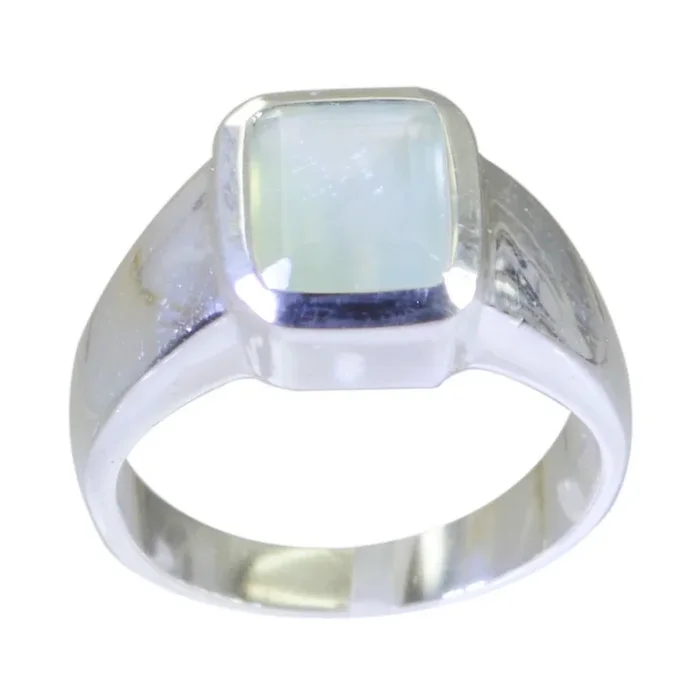 Aqua Chalcedony Solitaire African 92.5 Silver Green Gemstones Mid-weight Signet Ring Jewelry